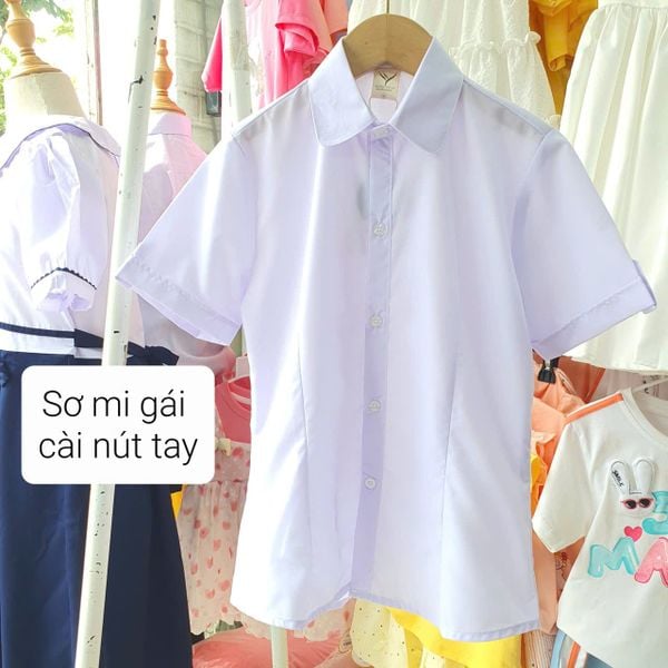  HSA03 _ Áo sơ mi đồng phục học sinh nữ cài nút tay cổ tròn chất mềm mại thoáng mát _ Beekids 