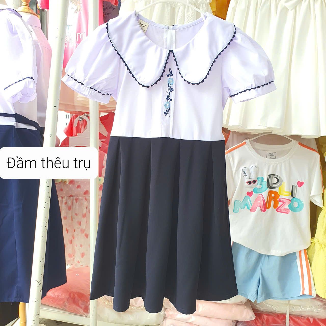  HSV01 _ Đầm học sinh, váy đồng phục bé gái tiểu học chất kate cotton mềm mại thoáng mát _ Beekids 