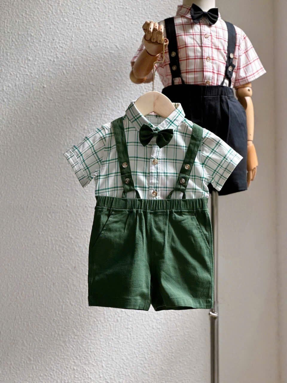  S52 _ Set áo sơ mi quần yếm cho bé trai mặc thôi nôi, đầy tháng, đi dự lễ tiệc _ Beekids 