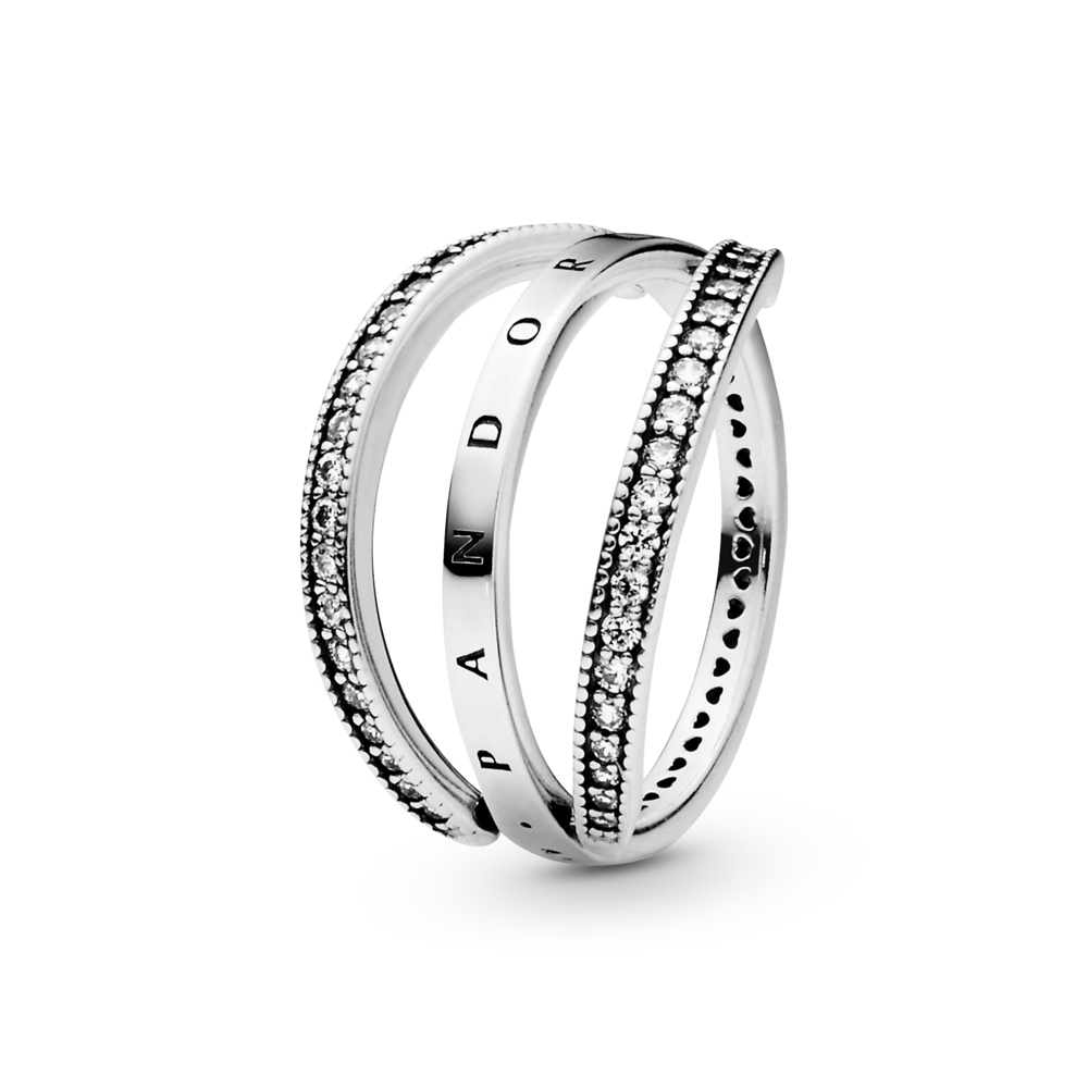 Nhẫn Bạc Pandora Signature Ba Dãi Bo Tròn - Pandora