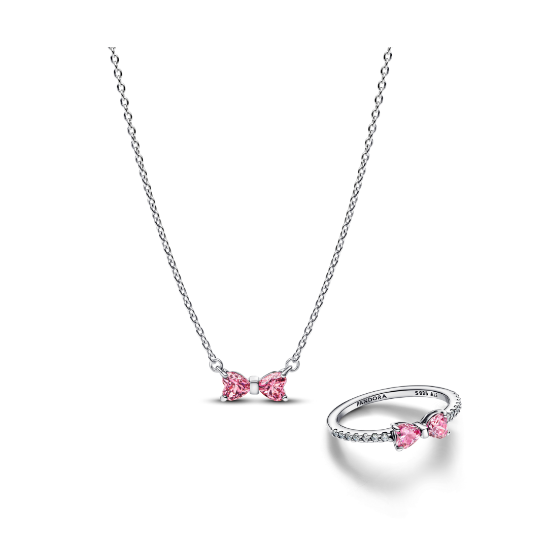 Bộ Dây Chuyền Và Nhẫn Pandora Timeless Kẹo Ngọt Nơ Hồng - Pandora