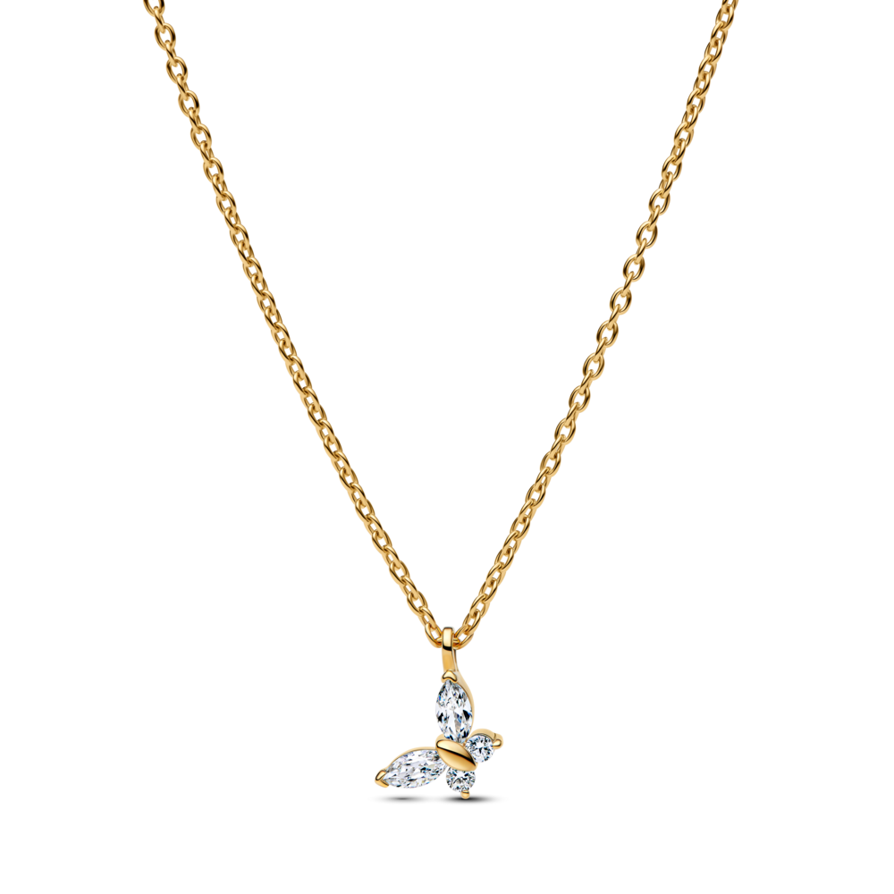 Dây Chuyền Mạ Vàng 14k Pandora Timeless Nhịp Bay Tự Do (Bướm Trắng) - Pandora