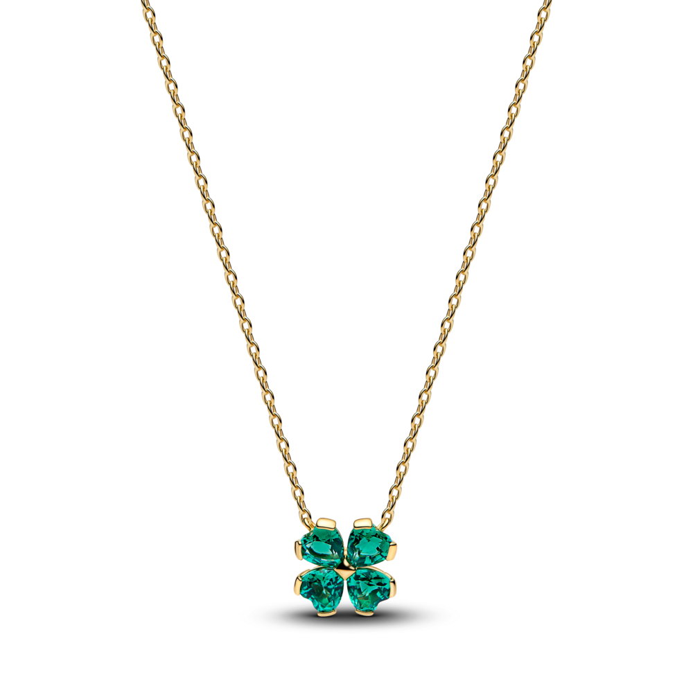 Dây chuyền pandora mạ vàng 14k cỏ bốn lá đính đá xanh biểu tượng may mắn - Pandora
