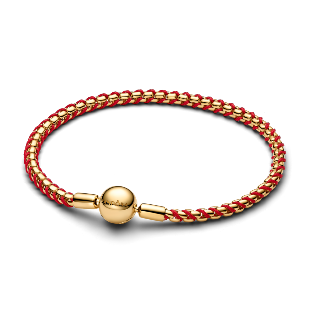 Vòng tay pandora mạ vàng 14k xoắn đỏ - bình an cát tường - Pandora