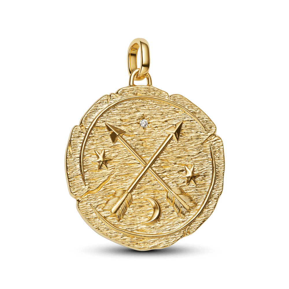 Charm Pandora Mạ Vàng 14K Medallion Đồng Xu Mũi Tên Chéo Tình Yêu - Pandora