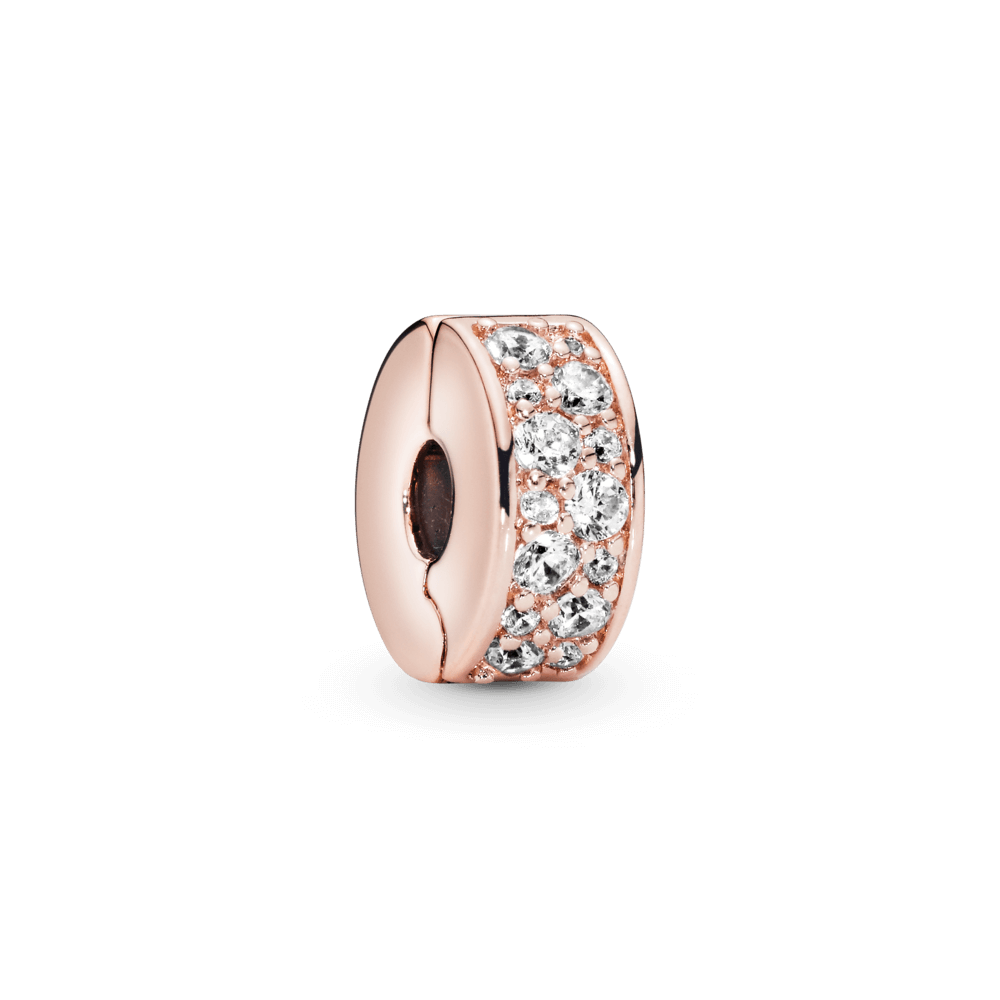 Charm bấm mạ vàng hồng 14k đính đá cz trắng - Pandora