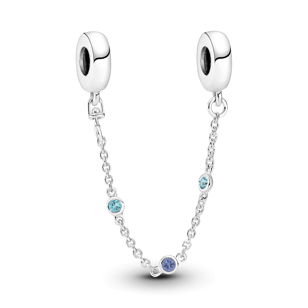 Charm dây xích an toàn đính 3 viên đá màu xanh - Pandora