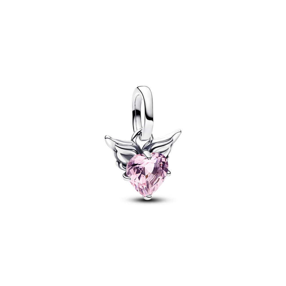 Charm pandora me bạc cánh thiên thần ôm trái tim hồng - thiên thần trái tim - Pandora