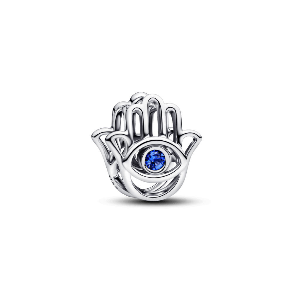 Charm bạc bàn tay hamsa đá xanh hộ mệnh - Pandora