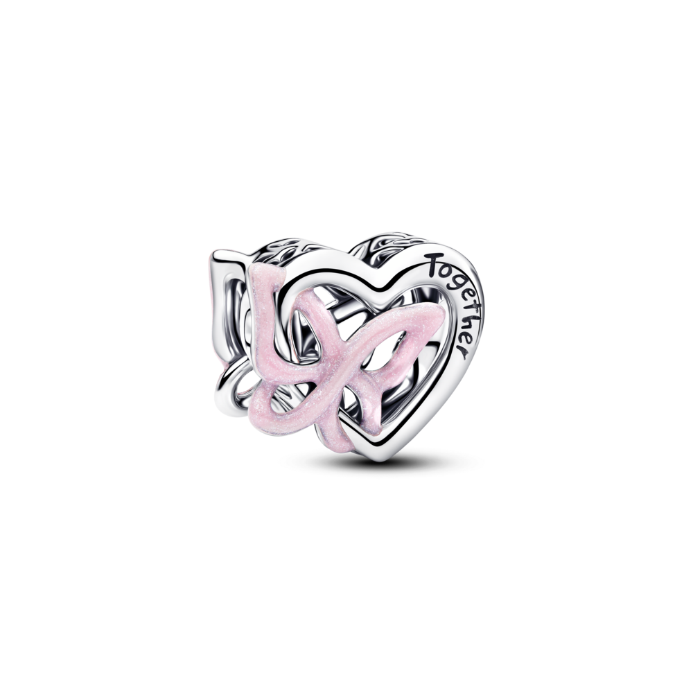 Charm bạc pandora trái tim & cánh bướm tráng men hồng gắn kết - Pandora