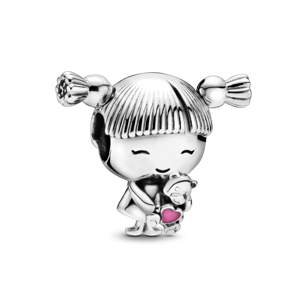 Charm Bạc Bé Gái Ôm Gấu Bông Hồng - Pandora