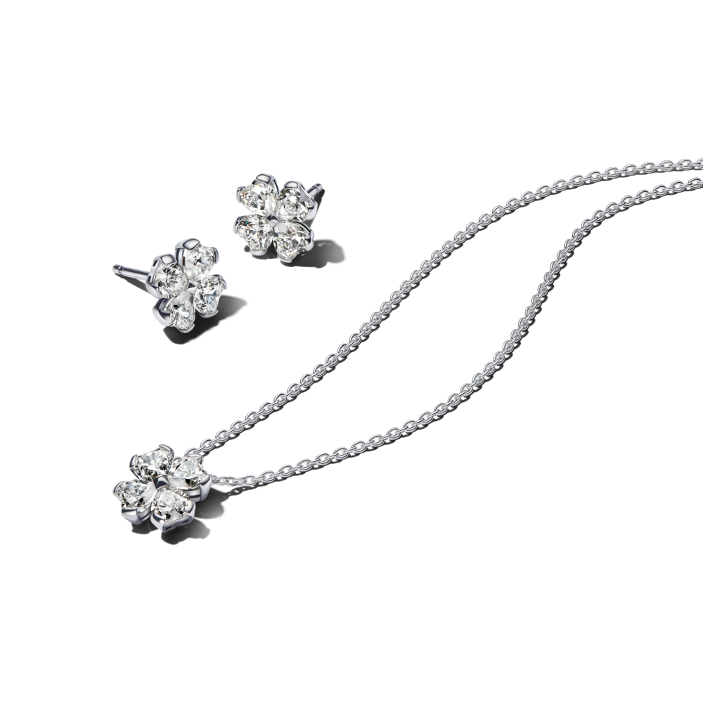 Bộ Trang Sức Hoa Tai & Dây Chuyền Khu Vườn Cỏ Bốn Lá May Mắn - Pandora