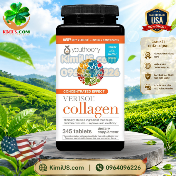  Collagen Youtheory Type 1,2&3 345 viên - Viên uống trắng da, chống lão hóa da, tàn nhang, bổ xương khớp của Mỹ 