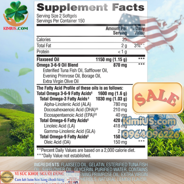  Omega 369 1600mg 300 viên - Viên uống bổ mắt, tim mạch của Mỹ 
