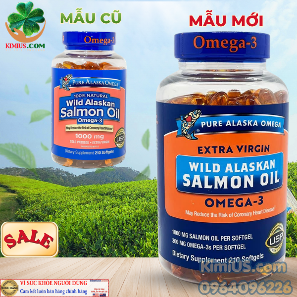  Dầu cá hồi Pure Alaska Omega-3 Wild Salmon Oil 1000mg 210 viên của Mỹ - GG 