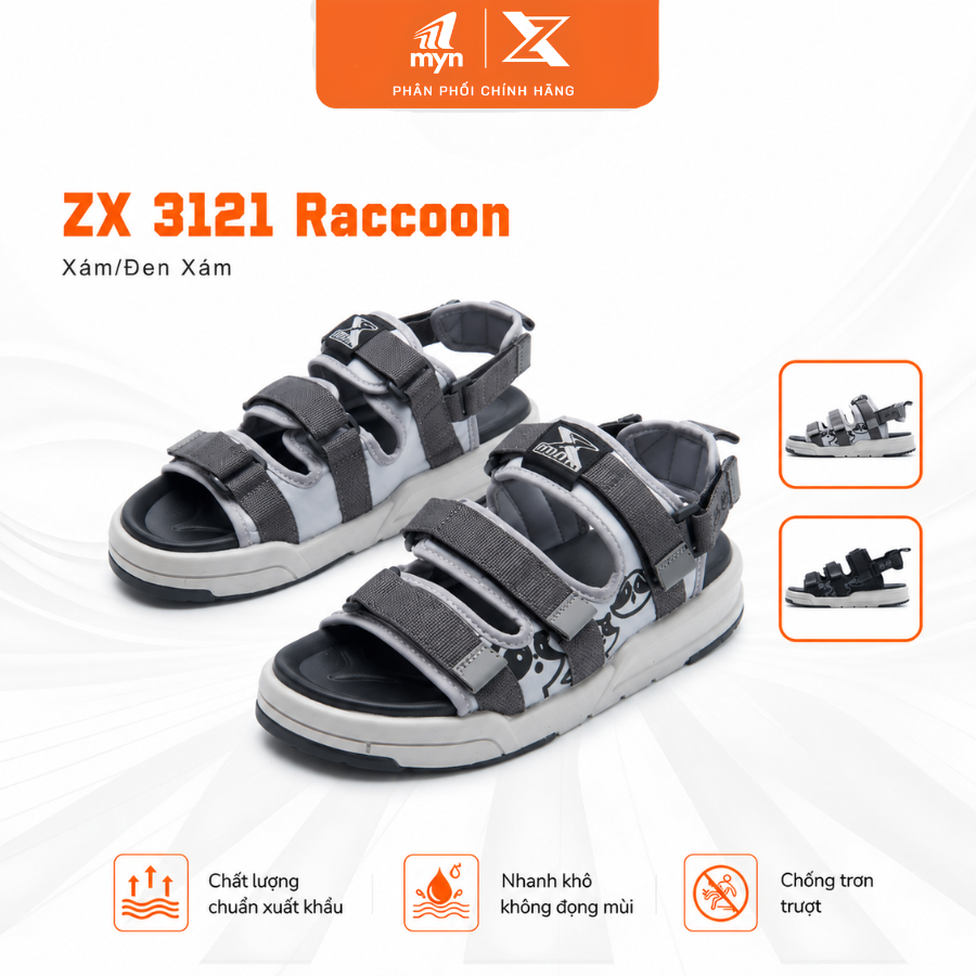 Sandal Unisex ZX 3 quai đế bệt 3121  - ver Raccoon