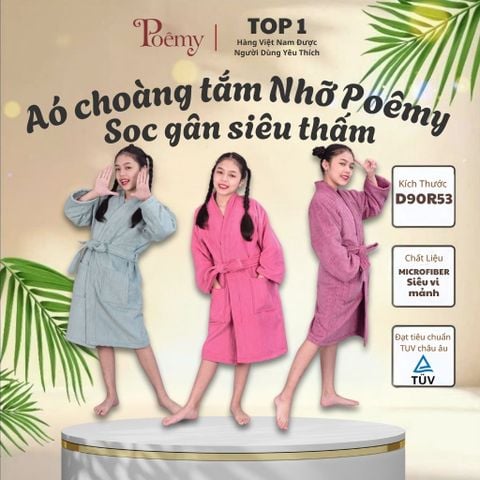 Áo choàng tắm trẻ em cao cấp cỡ trung Poêmy cho trẻ 30-55 kg