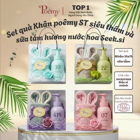 Set quà tai thỏ khăn Poêmy ST 35x75 và sữa tắm hương nước hoa seek.si