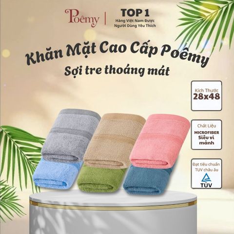 Khăn mặt Poêmy Bamboo 28x48cm | Sợi Tre Kháng Khuẩn Tự Nhiên
