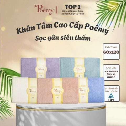 KHĂN TẮM CAO CẤP: KHĂN TẮM POÊMY SỌC GÂN 60x120 cm