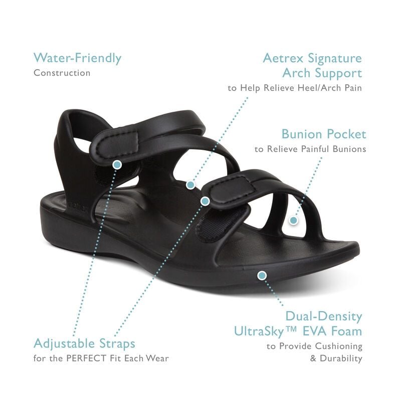  Giày sandal sức khoẻ nữ Aetrex Jillian Sport Black 