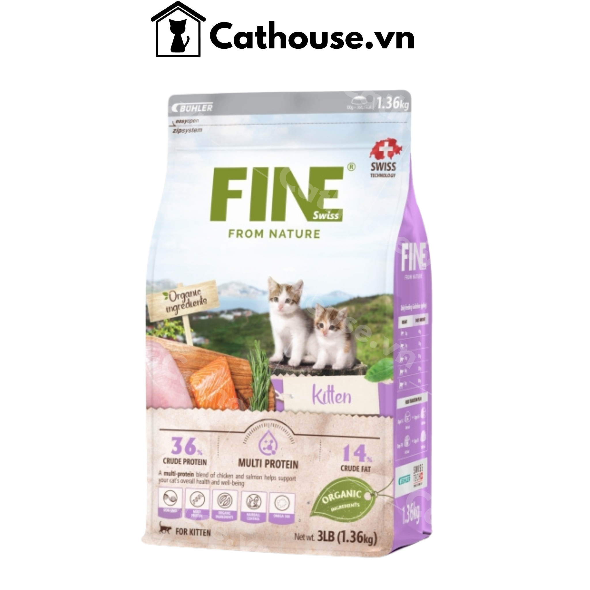  Hạt Mèo FINE Hữu Cơ Cao Cấp Cho Mèo Con Kitten 1.36KG 