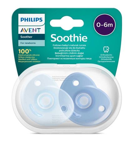  Ty Ngậm Silicon Đúc Nguyên Khối Philips Avent Soothie (0-6M) - Vỉ Đôi 