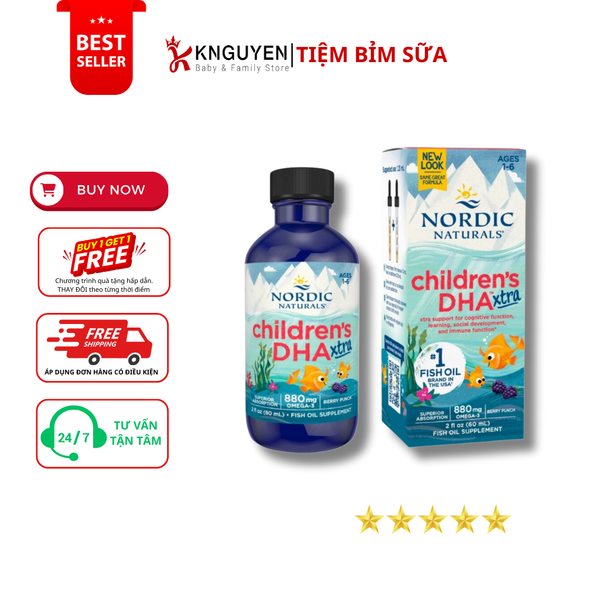  DHA Dạng Giọt Children's DHA Xtra Nordic Naturals Mỹ, 60ML (1-6Y) 