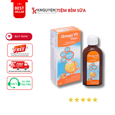  Dầu cá Siro Omega Vit Plus+ tăng cường đề kháng, tốt cho não bộ và mắt chai 100ml 