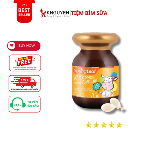  Viên Nhai Bổ Sung Canxi  Spring Leaf Kids Mega Milky Calcium Úc 60 viên 