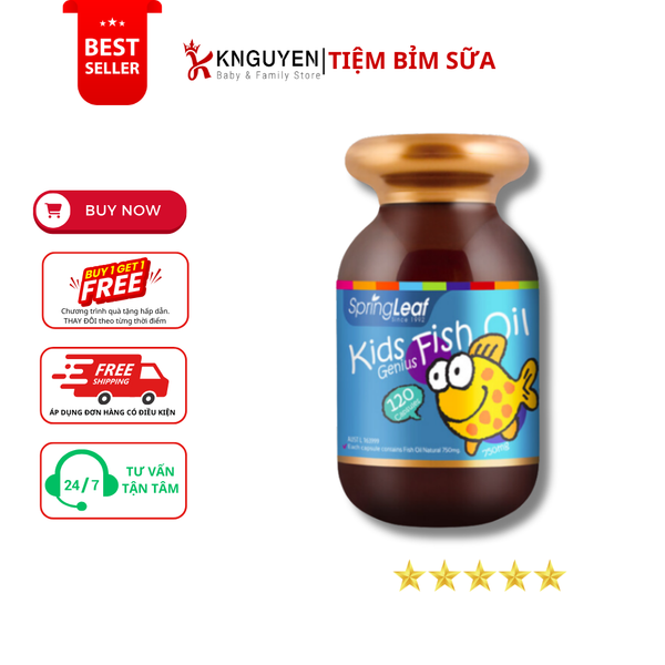  Viên Uống SpringLeaf Kids Genius Fish Oil Hỗ Trợ Não Bộ Và Thị Giác 1Y+ 60 viên 