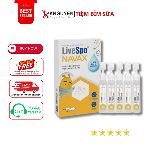  Dung dịch vệ sinh tai mũi họng LiveSpo Navax Cho Trẻ sơ sinh & Trẻ Em (Hộp 10 ống x 4ml) 