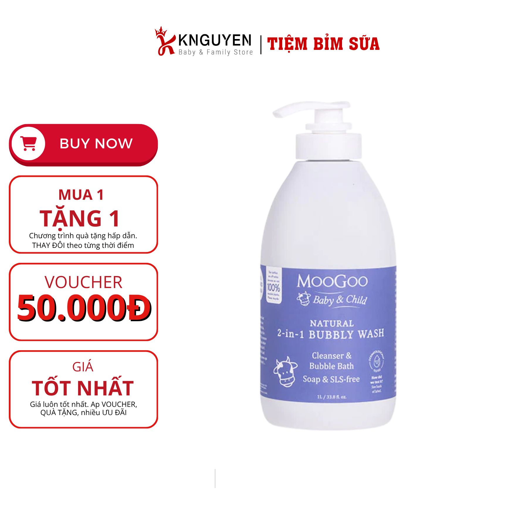  Sữa tắm gội tự nhiên từ cám gạo tạo bọt cho bé 2in1 - Moogoo - 1000ml 