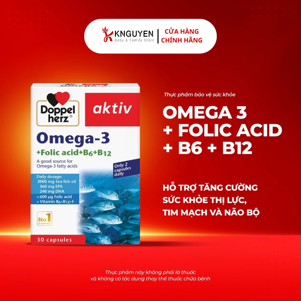  Viên Uống Doppelherz Bổ Sung Omega-3 + Folic axit + B6 + B12 (30 viên) 