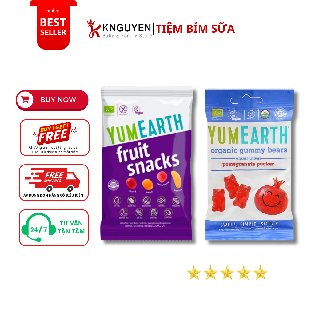  Kẹo dẻo hữu cơ cho bé Yumearth (50g) 