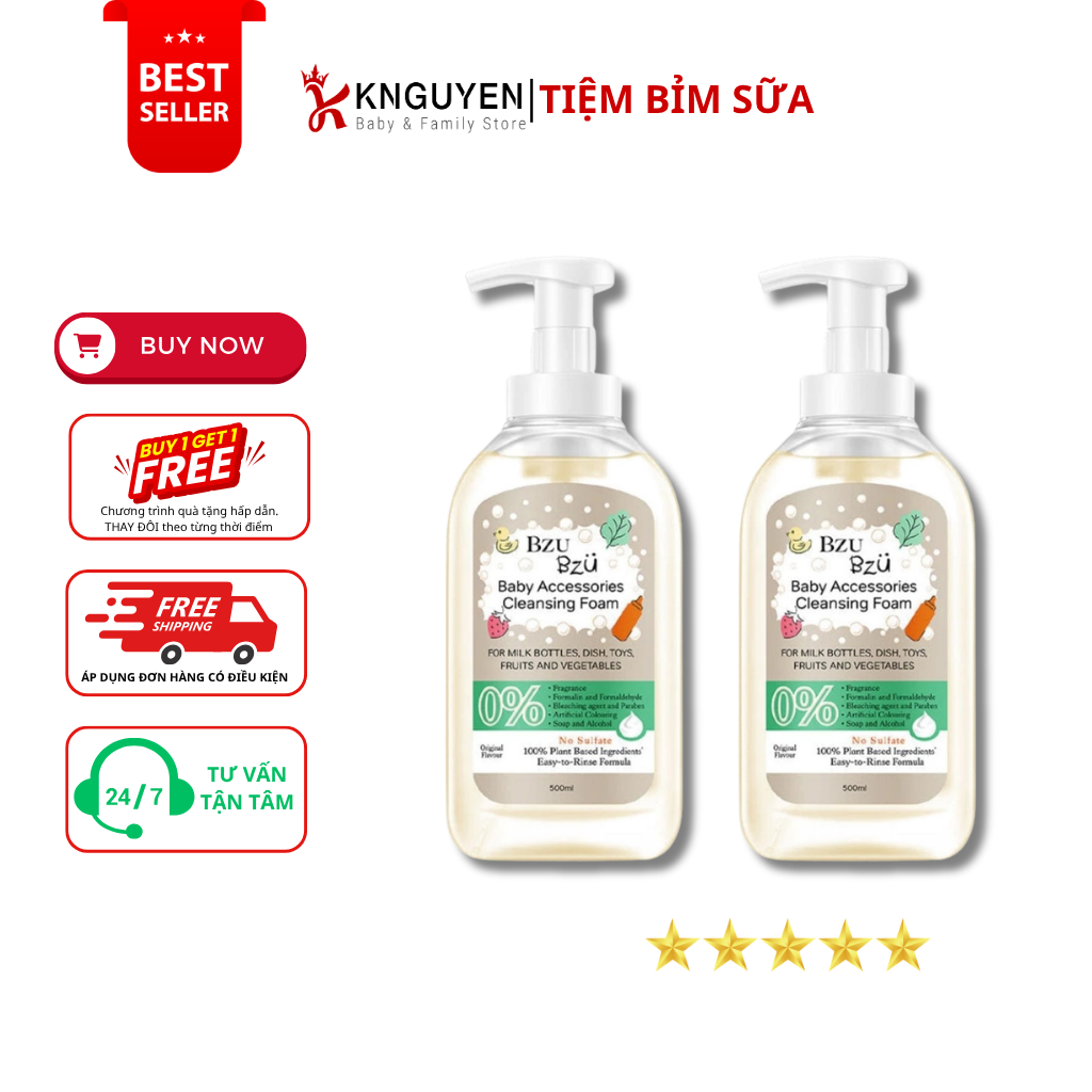  Nước Rửa Bình Tạo Bọt Bzu Bzu CleanHaven - 500ml 