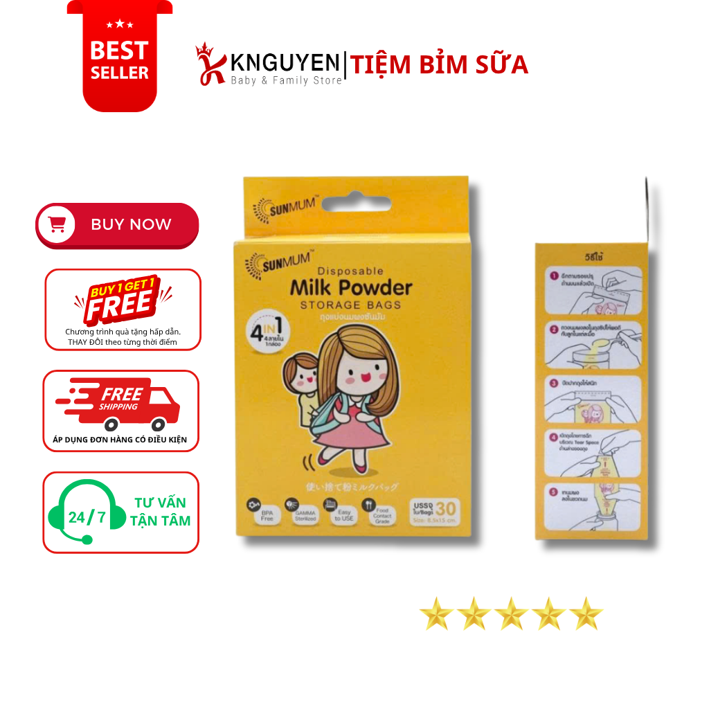  Túi Trữ Sữa Bột Dùng 1 Lần Sunmum ( 30 chiếc) 
