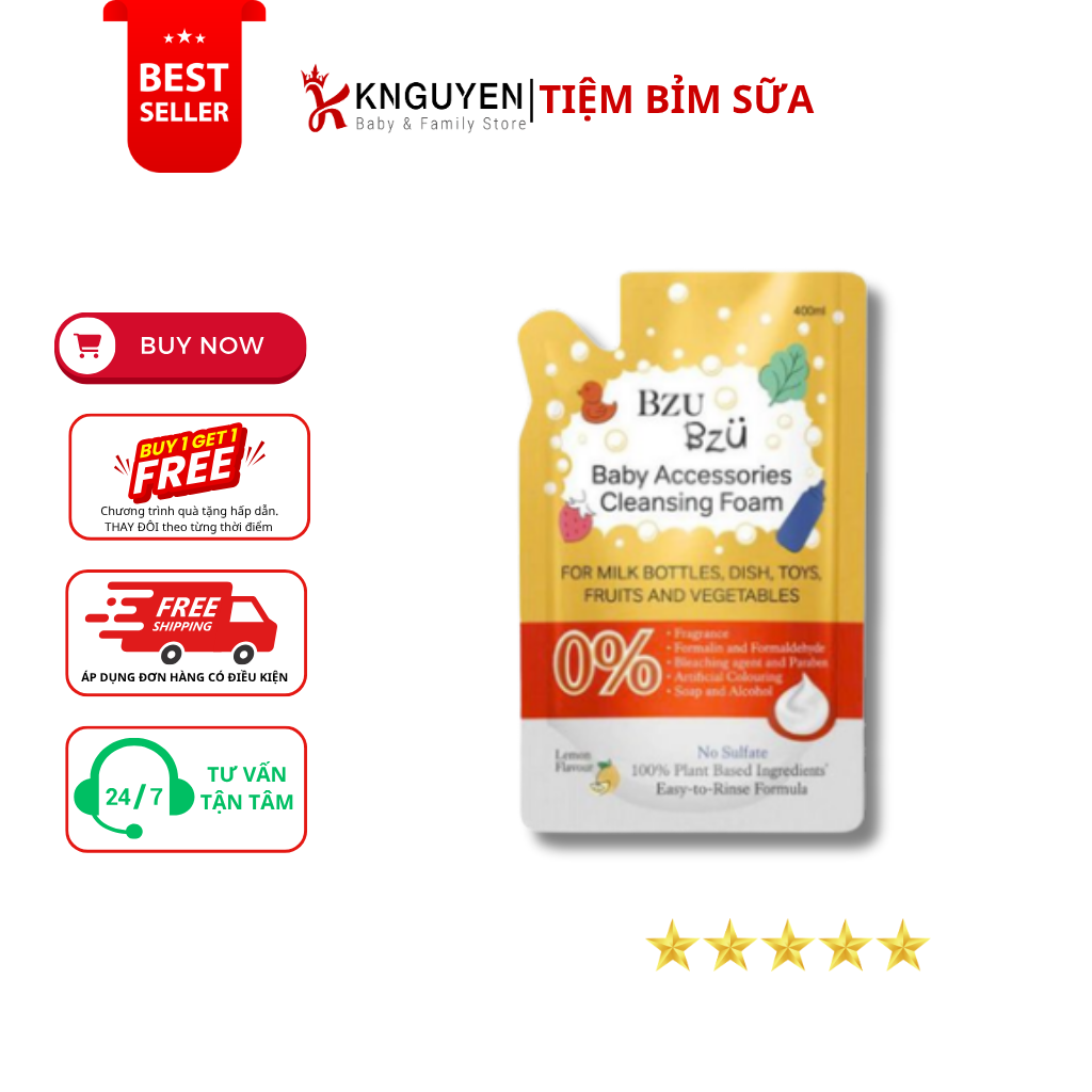 Nước Rửa Bình Tạo Bọt  BZU BZU - 400ml 
