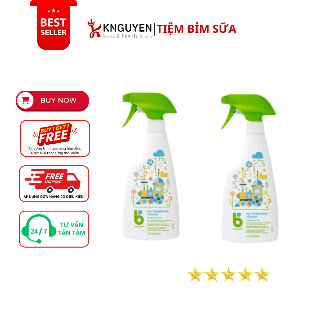  Nước rửa đồ chơi, bàn ăn, xe đẩy kháng khuẩn Babyganics 502ml 
