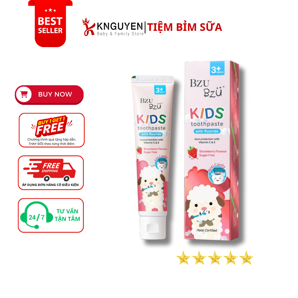  Kem đánh răng trẻ em Bzu Bzu (3Y+) - 50g 