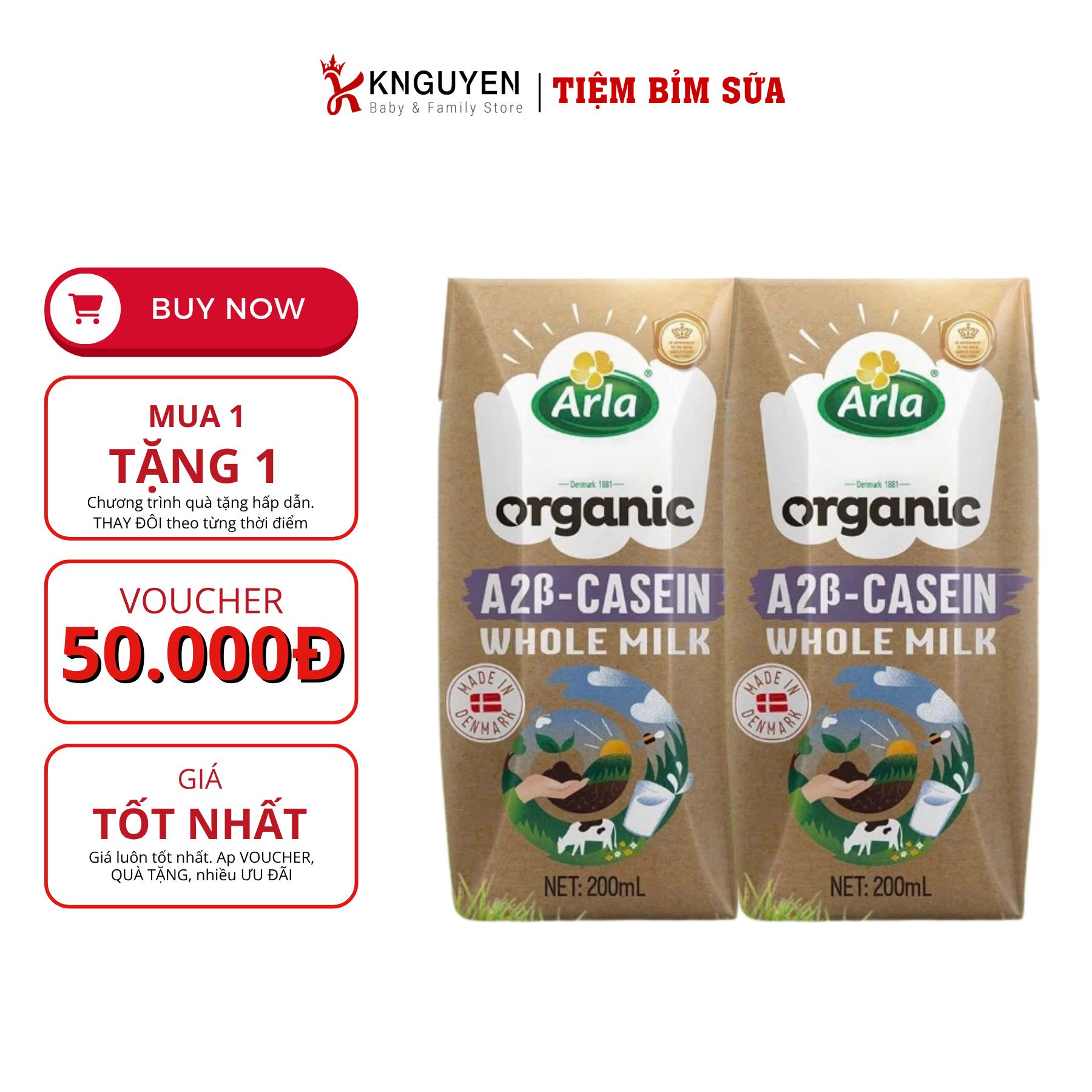  Sữa tươi tiệt trùng Organic Arla nguyên chất - Đan Mạch (200ml) 