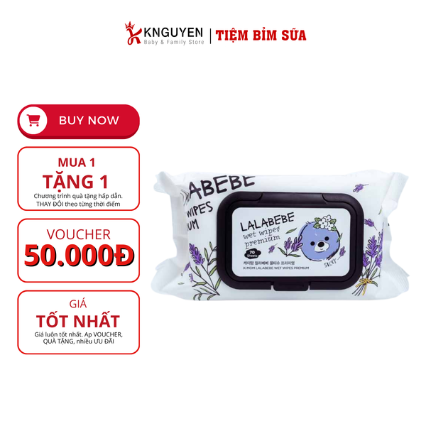  Khăn ướt cao cấp vân nổi Lalabebe K-mom Hàn Quốc (70c) 