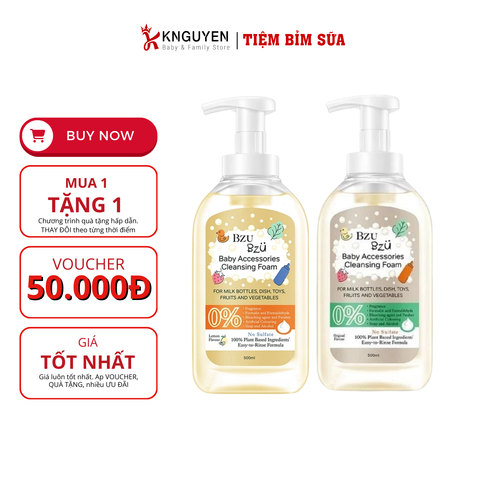  Chai Nước Rửa Bình Bzu -500ML ( tặng kèm Túi nước rửa bình tạo bọt 400ml) 
