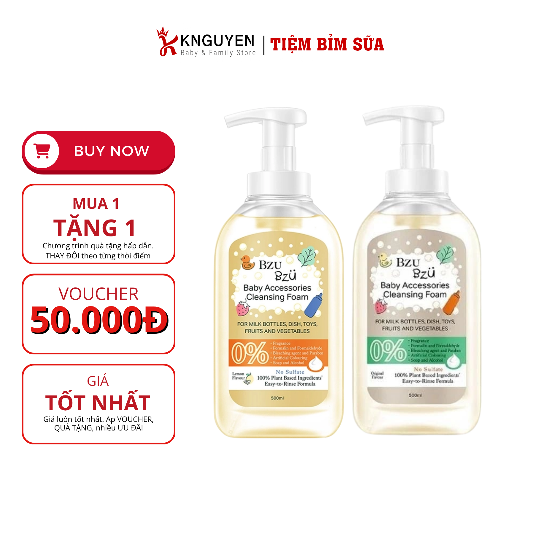  Chai Nước Rửa Bình Bzu -500ML ( tặng kèm Túi nước rửa bình tạo bọt 400ml) 