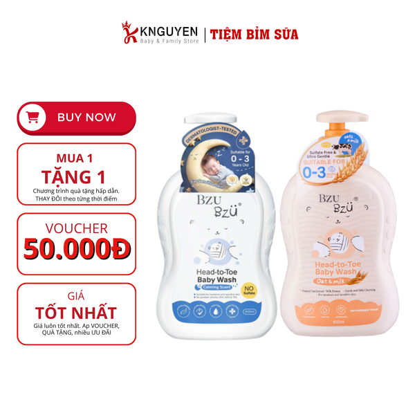  Sữa tắm gội toàn thân dành cho em bé BZU BZU 600ml ( Tặng kèm sữa tắm gội toàn thân trẻ sơ sinh 200ml) 