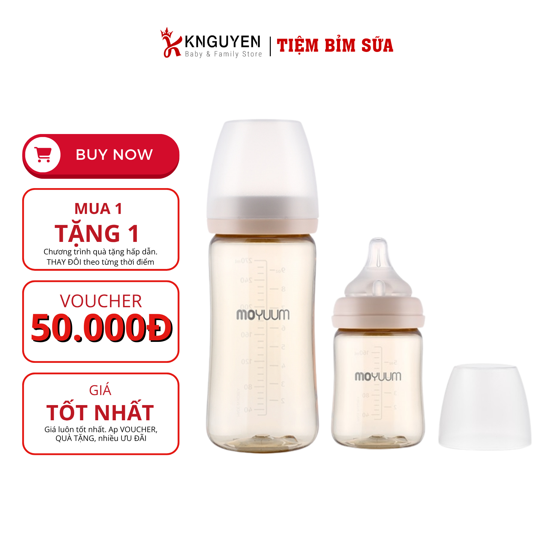  Bình sữa Moyuum PPSU All-in-one thế hệ 3 (kèm núm) - Họa tiết trơn 