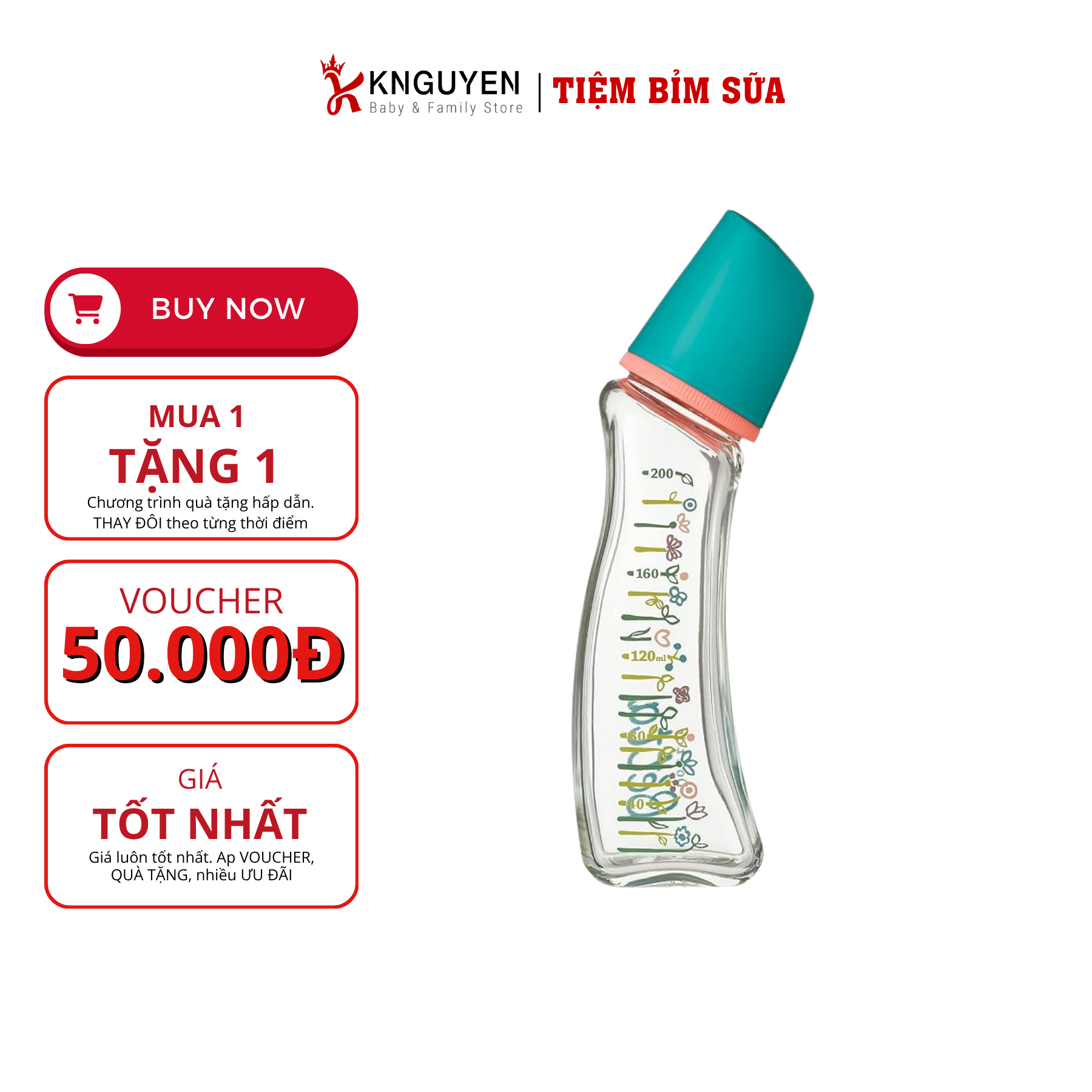  Bình Sữa Beta Thuỷ Tinh Cổ Hẹp GF5 Flower (Kèm Núm) 