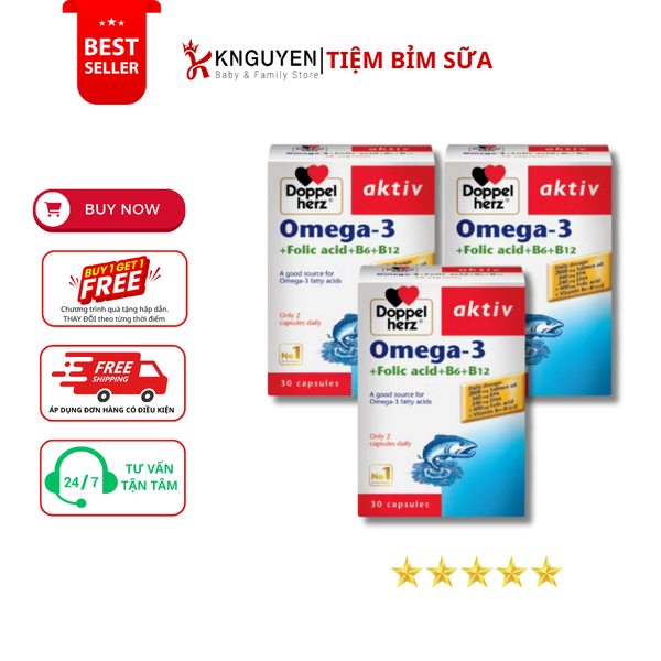  Viên Uống Doppelherz Bổ Sung Omega-3 + Folic axit + B6 + B12 (30 viên) 