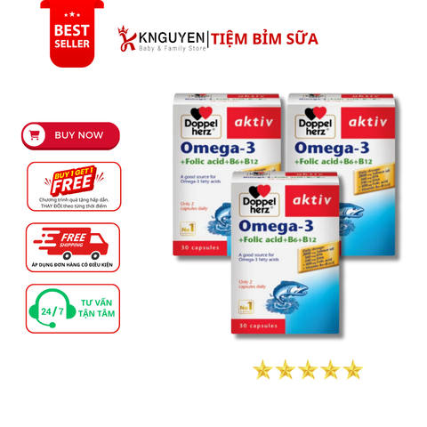  Viên Uống Doppelherz Bổ Sung Omega-3 + Folic axit + B6 + B12 (30 viên) 
