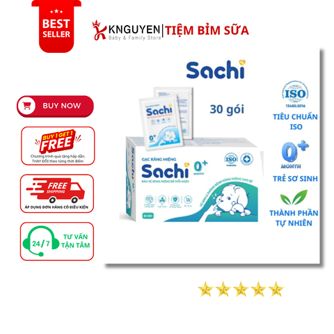  Gạc rơ lưỡi Sachi dịch chiết lá hẹ (30 gói) 